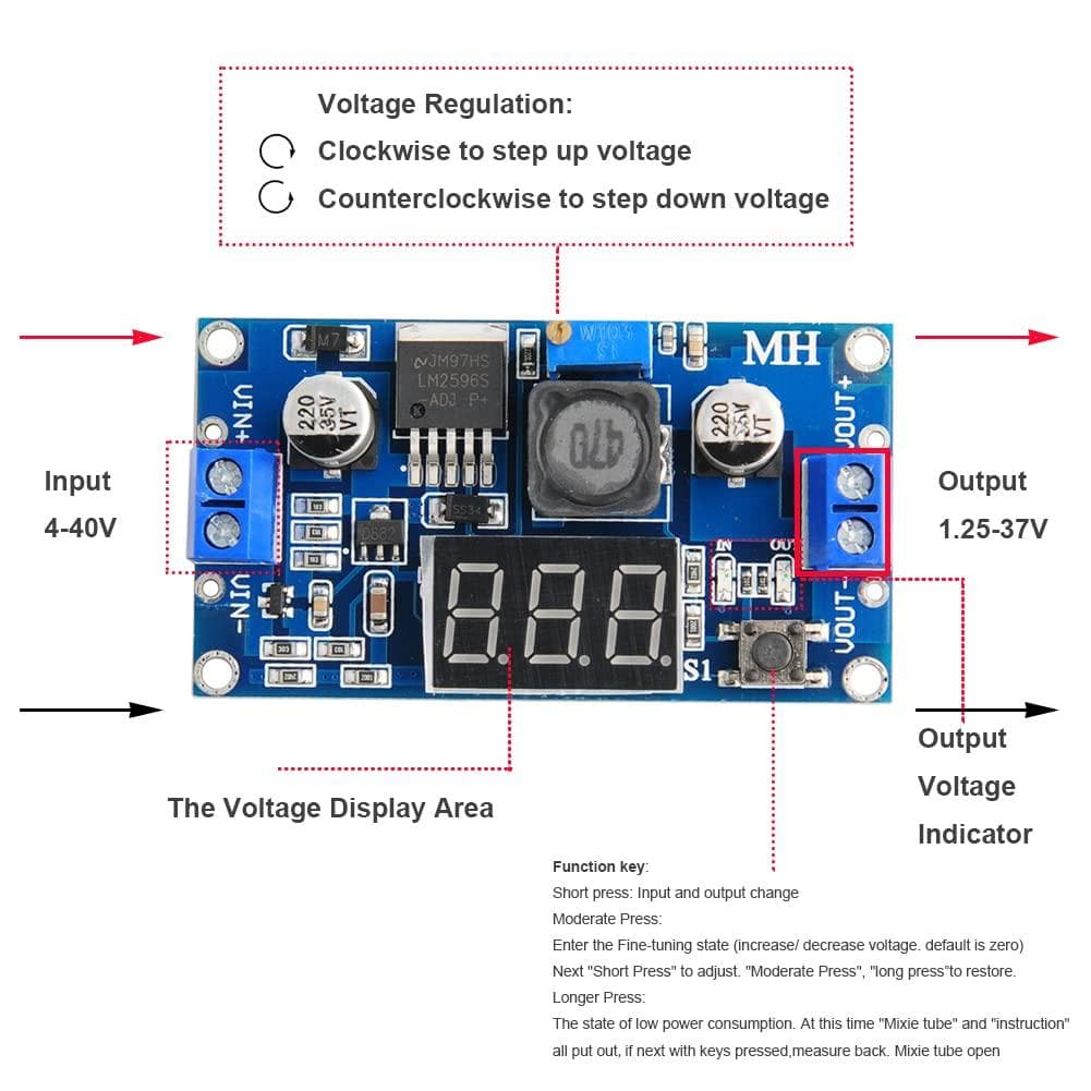 LM2596 Adjustable Buck Converter with Digital Voltmeter